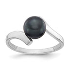 14k White Gold 7mm Black Freshwater Cultured Pearl Bypass Ring