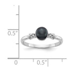 14k White Gold 5mm Black Freshwater Cultured Pearl and AA Diamond Ring