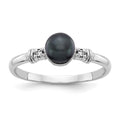 14k White Gold 5mm Black Freshwater Cultured Pearl and AA Diamond Ring