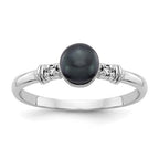 14k White Gold 5mm Black Freshwater Cultured Pearl and A Diamond Ring