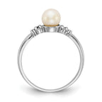 14k White Gold 5mm White Freshwater Cultured Pearl and AAA Diamond Ring