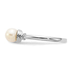14k White Gold 5mm White Freshwater Cultured Pearl and AA Diamond Ring