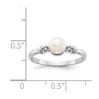 14k White Gold 5mm White Freshwater Cultured Pearl and AA Diamond Ring