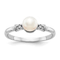 14k White Gold 5mm White Freshwater Cultured Pearl and AA Diamond Ring