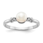 14k White Gold 5mm White Freshwater Cultured Pearl and AAA Diamond Ring