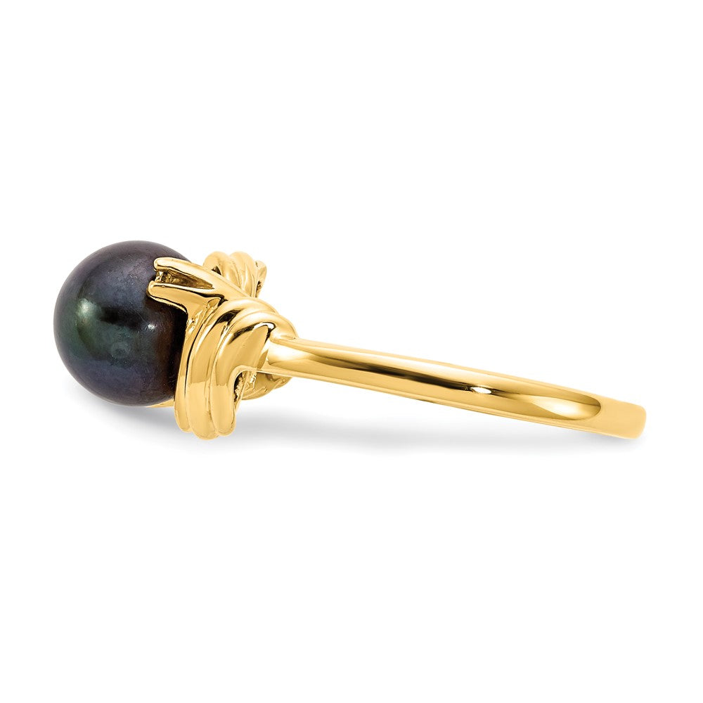 14k 7mm Black Freshwater Cultured Pearl and AAA Diamond Ring