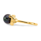 14k 7mm Black Freshwater Cultured Pearl and VS Diamond Ring