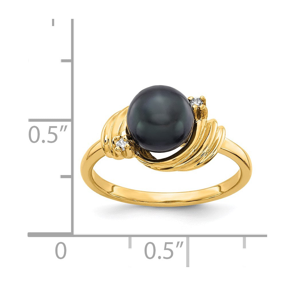 14k 7mm Black Freshwater Cultured Pearl and A Diamond Ring