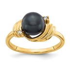 14k 7mm Black Freshwater Cultured Pearl and AA Diamond Ring