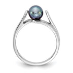 14k White Gold 6mm Black Freshwater Cultured Pearl Ring