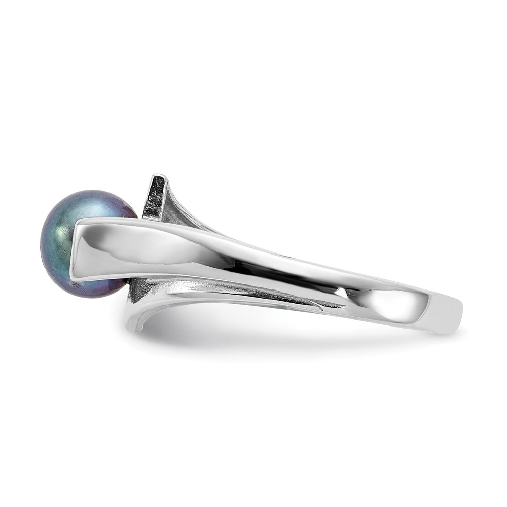 14k White Gold 6mm Black Freshwater Cultured Pearl Ring