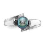 14k White Gold 6mm Black Freshwater Cultured Pearl Ring