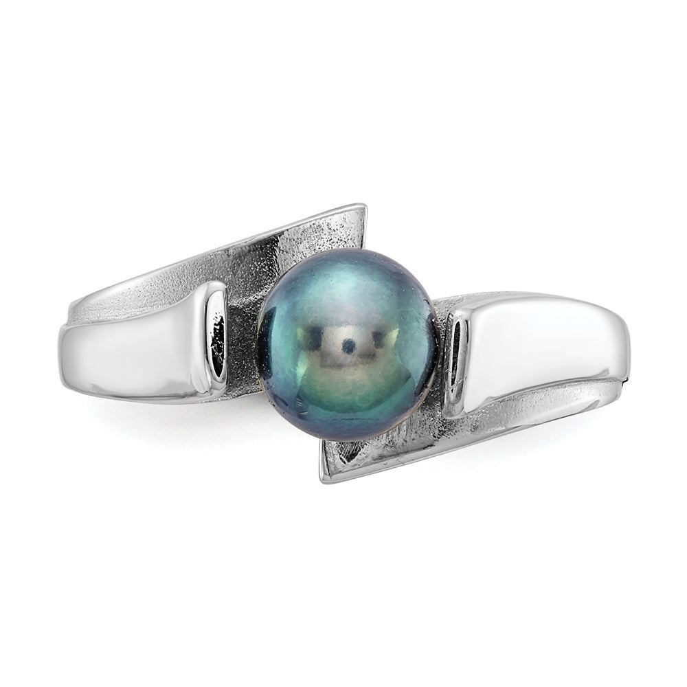 14k White Gold 6mm Black Freshwater Cultured Pearl Ring