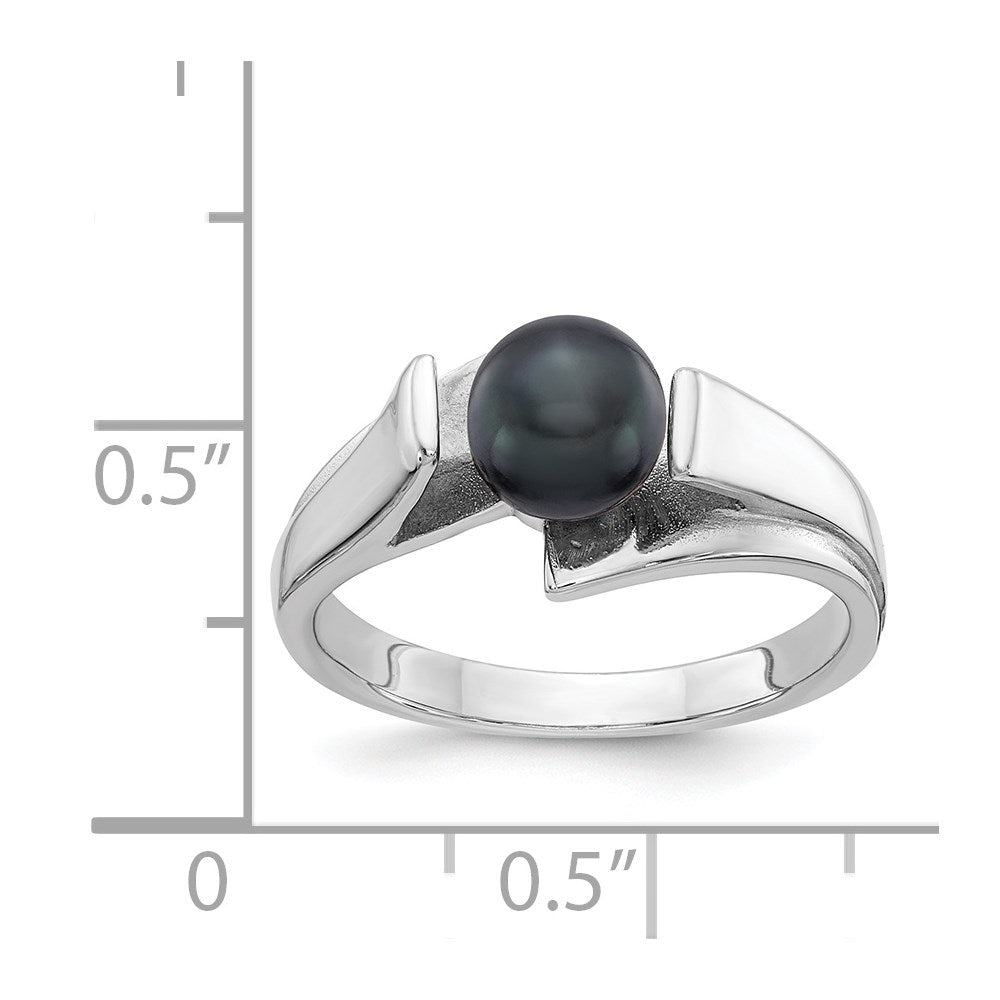 14k White Gold 6mm Black Freshwater Cultured Pearl Ring