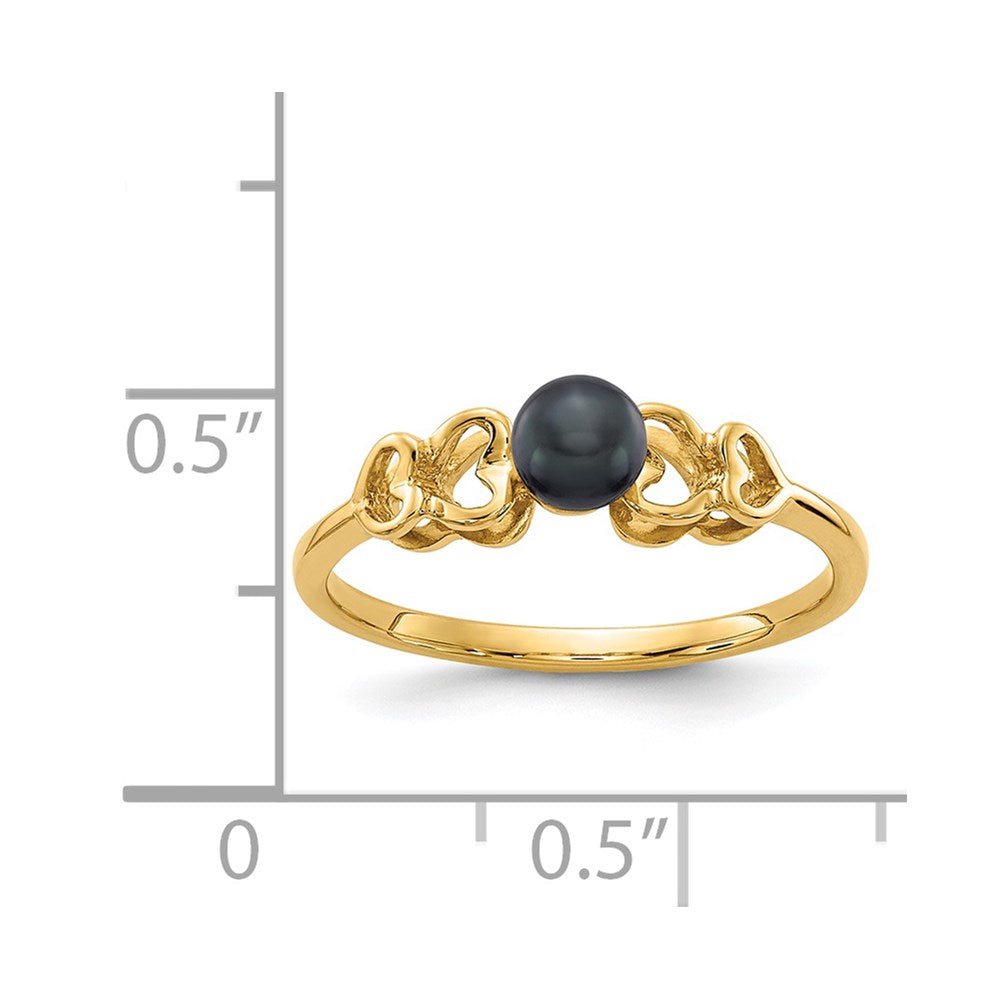 14k 4mm Black Freshwater Cultured Pearl Heart Ring