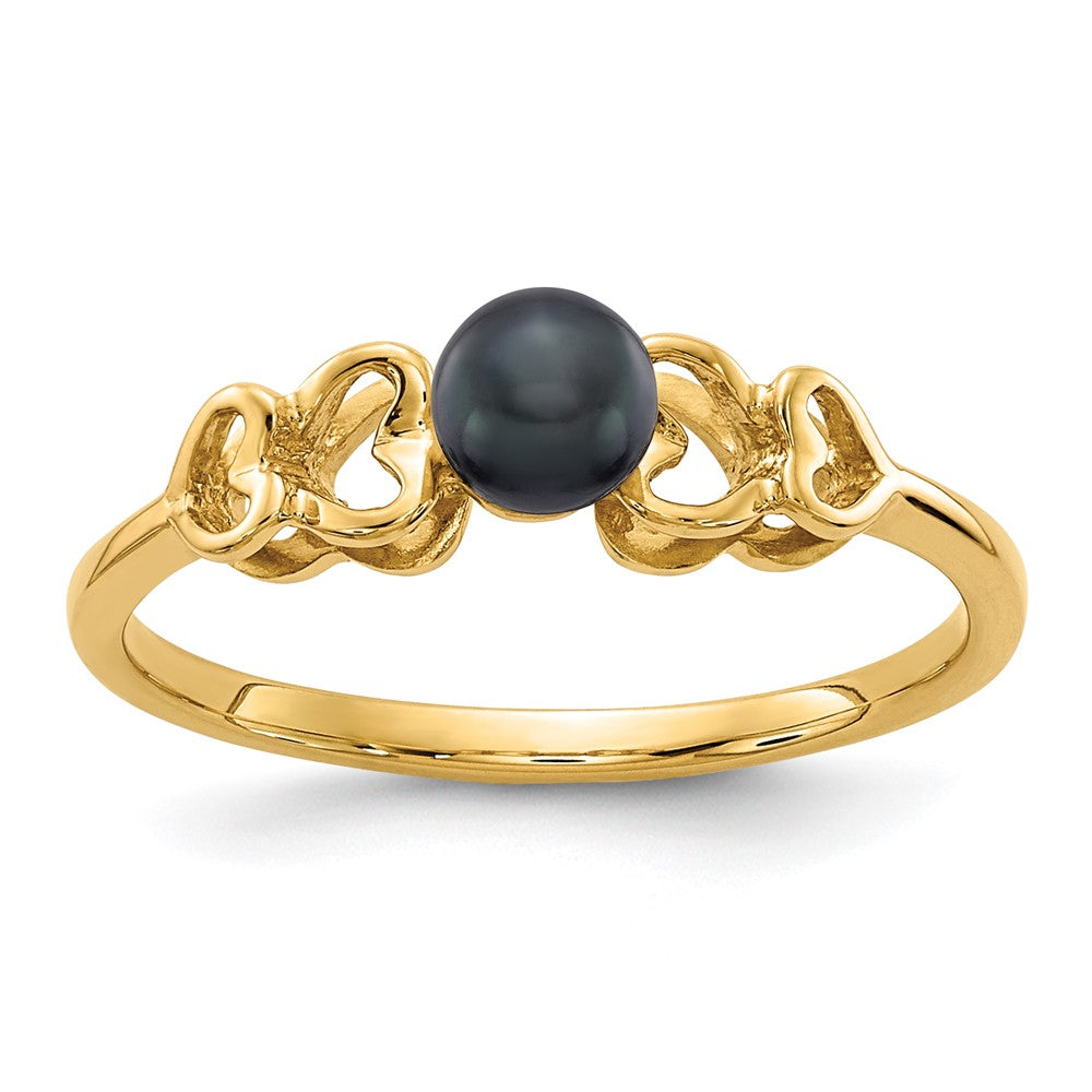 14k 4mm Black Freshwater Cultured Pearl Heart Ring