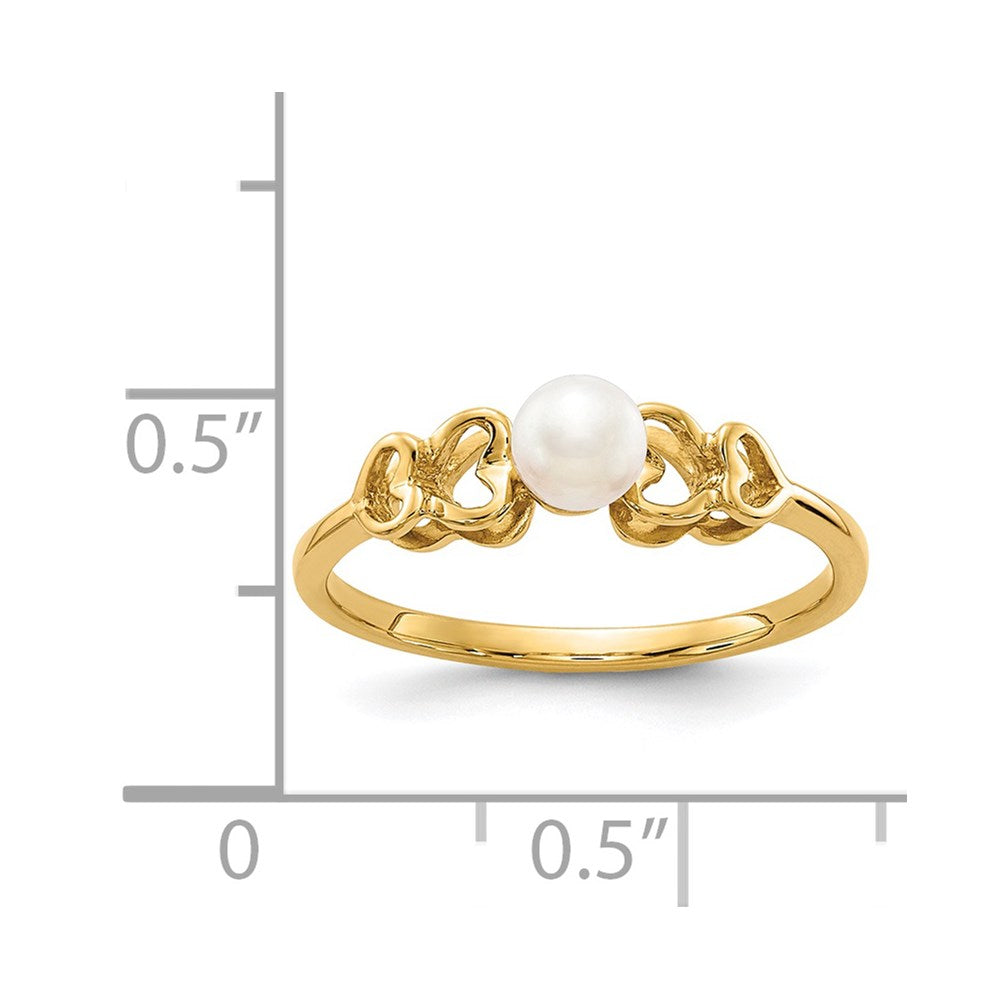 14k 4mm White Freshwater Cultured Pearl Heart Ring