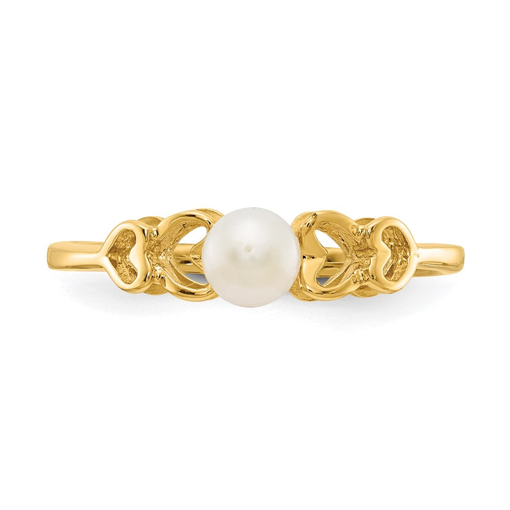 14k White Gold 4mm White Freshwater Cultured Pearl Heart Ring