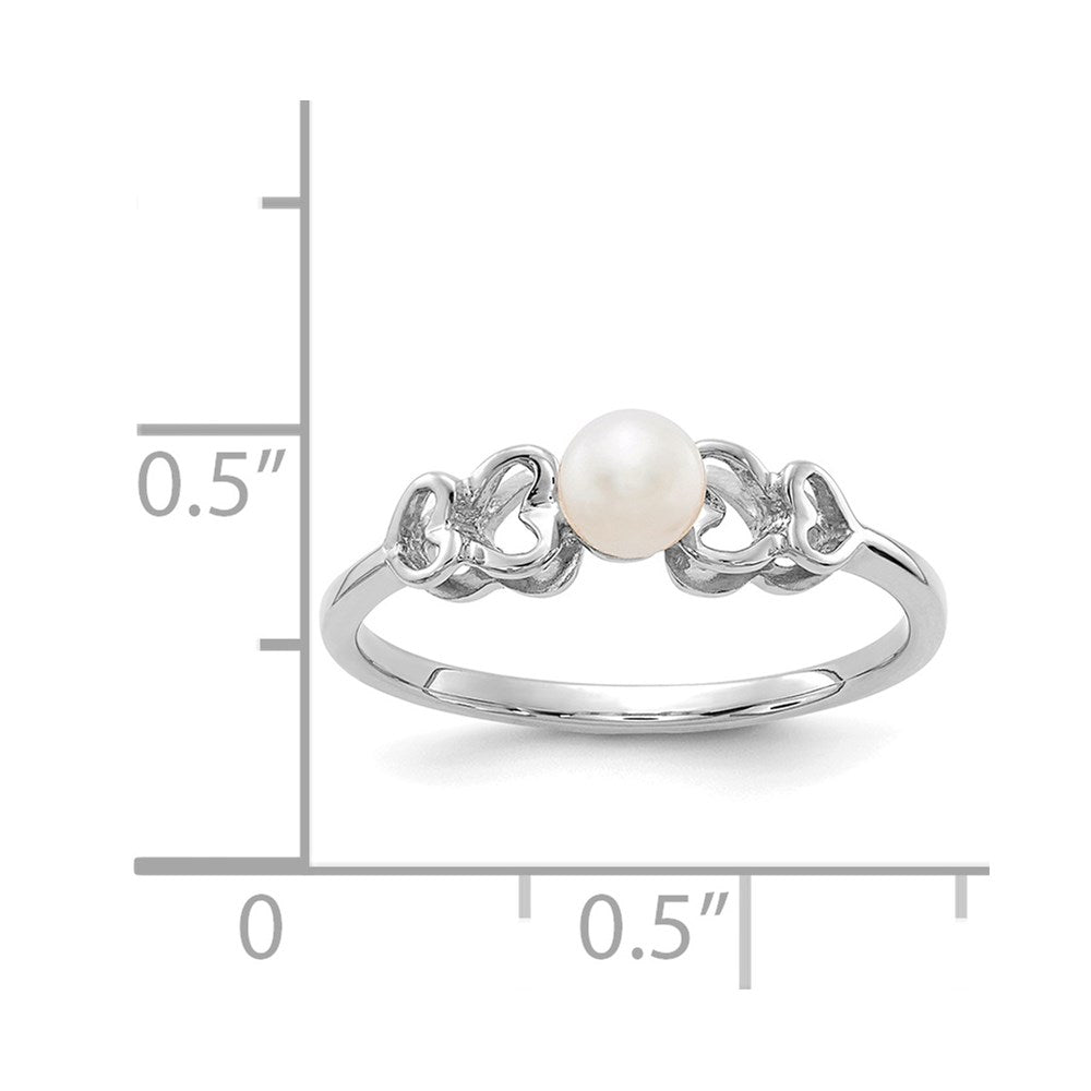 14k White Gold 4mm White Freshwater Cultured Pearl Heart Ring
