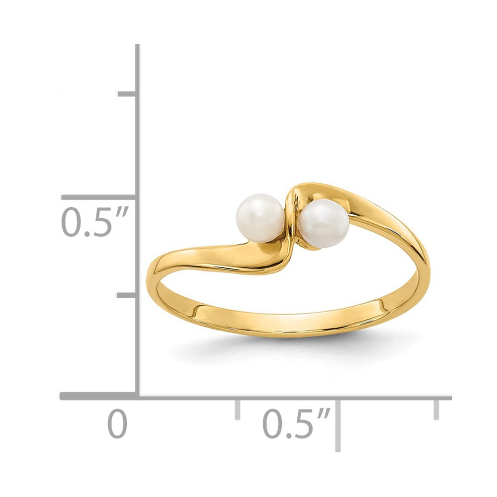 14k 3mm White Freshwater Cultured Two-Pearl Ring