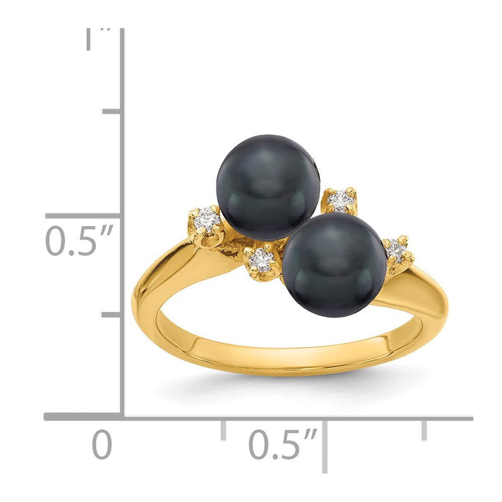 14k 6mm Black Freshwater Cultured Two-Pearl and 1/20 carat VS Diamond Ring