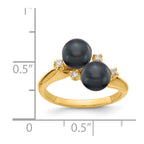 14k 6mm Black Freshwater Cultured Two-Pearl and 1/20 carat AA Diamond Ring