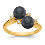 14k 6mm Black Freshwater Cultured Two-Pearl and 1/20 carat VS Diamond Ring