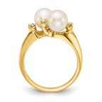 14k 6mm White Freshwater Cultured Two-Pearl and 1/20 carat AA Diamond Ring