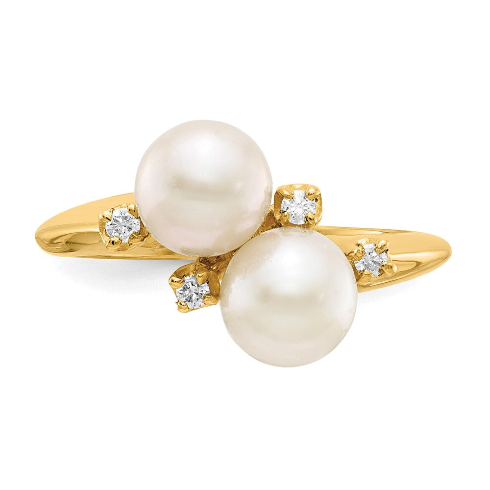 14k 6mm White Freshwater Cultured Two-Pearl and 1/20 carat A Diamond Ring