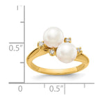 14k 6mm White Freshwater Cultured Two-Pearl and 1/20 carat AA Diamond Ring