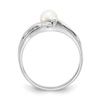 14k White Gold 5mm White Freshwater Cultured Pearl and AA Diamond Ring