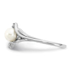 14k White Gold 5mm White Freshwater Cultured Pearl and AA Diamond Ring