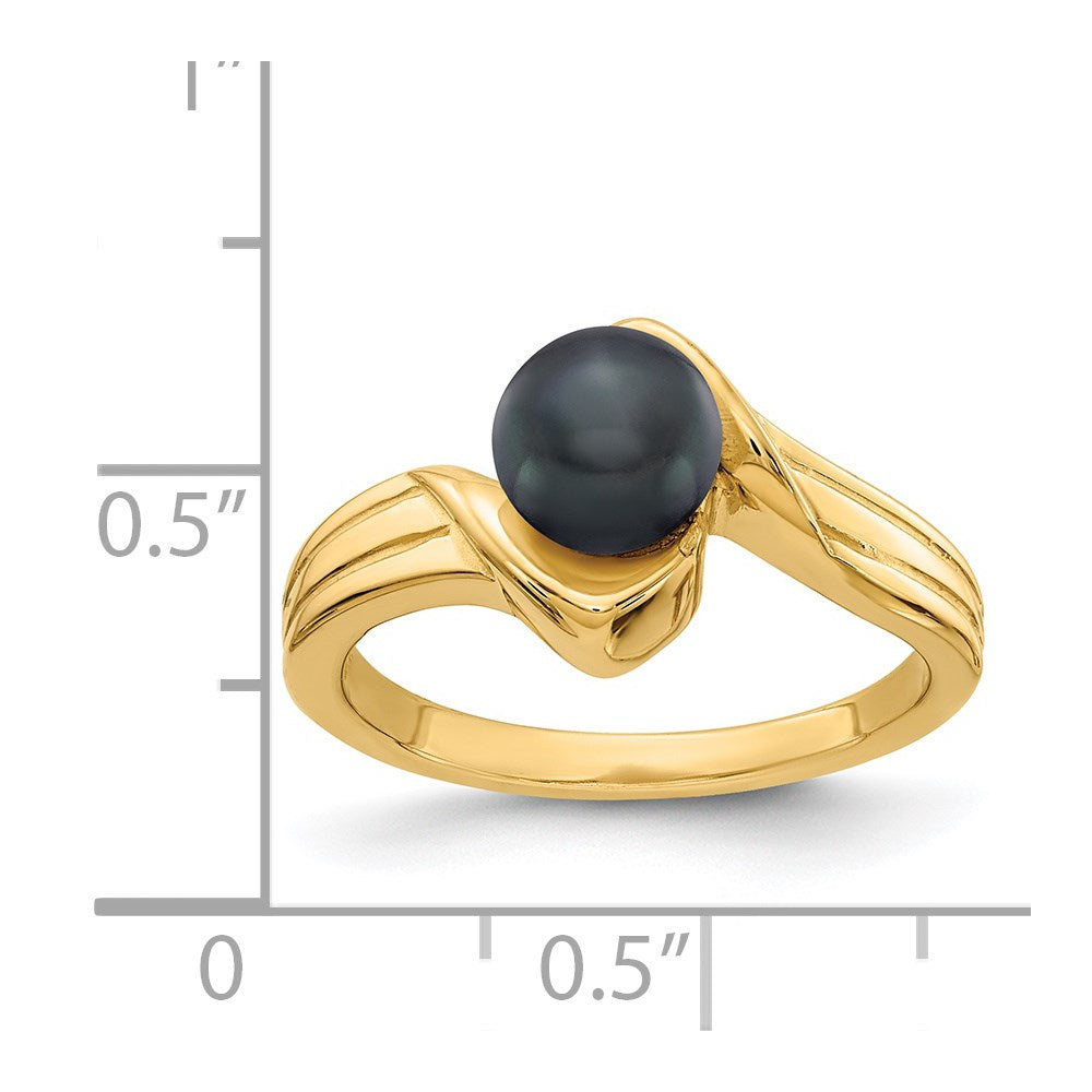 14k 6mm Black Freshwater Cultured Pearl Bypass Ring