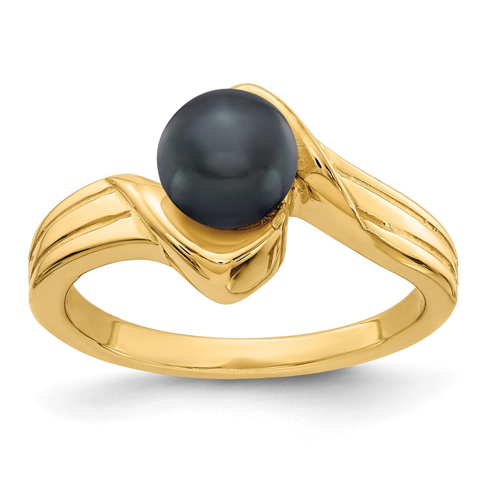 14k 6mm Black Freshwater Cultured Pearl Bypass Ring