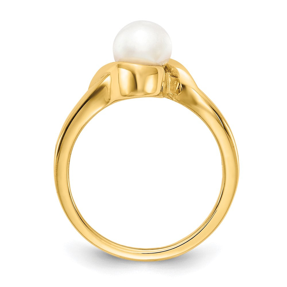 14k 6mm White Freshwater Cultured Pearl Bypass Ring