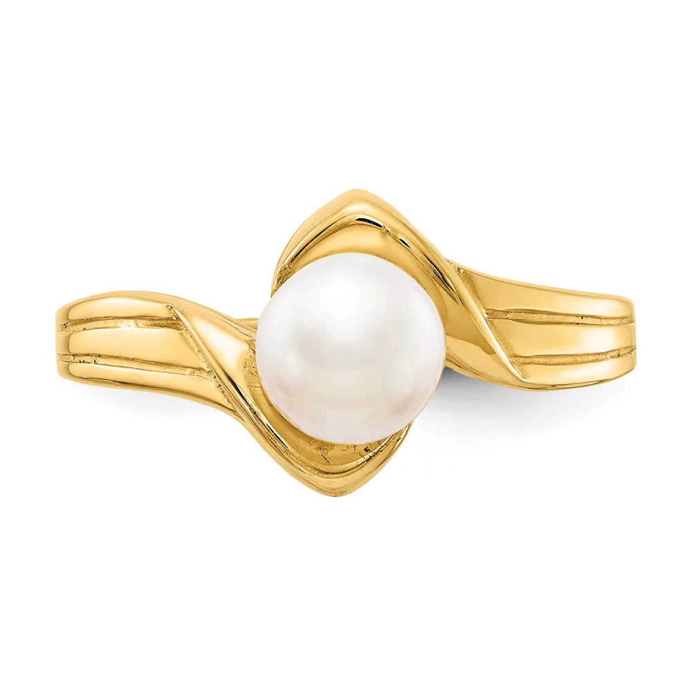 14k 6mm White Freshwater Cultured Pearl Bypass Ring