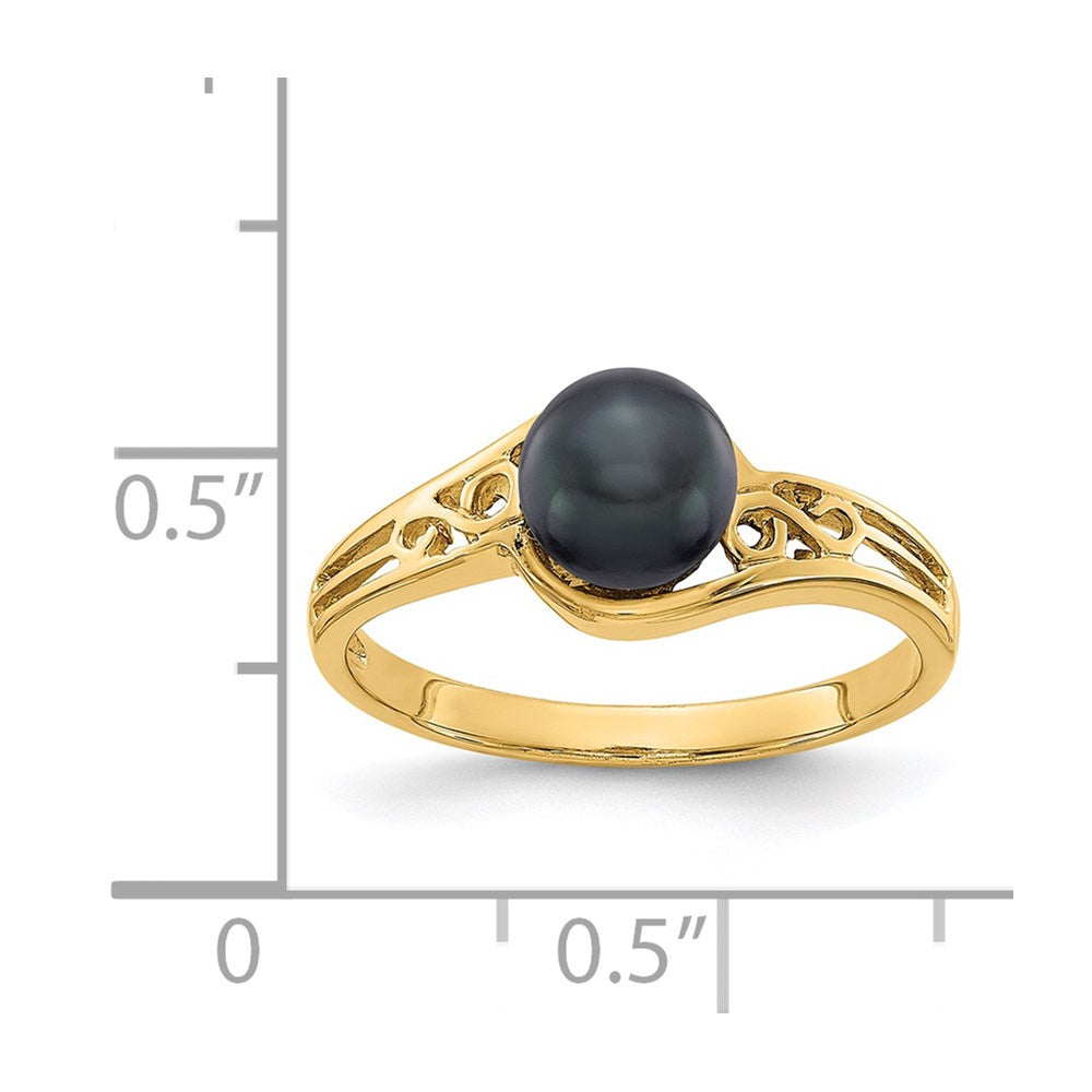 14k 6mm Black Freshwater Cultured Pearl Filigree Ring