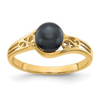 14k 6mm Black Freshwater Cultured Pearl Filigree Ring