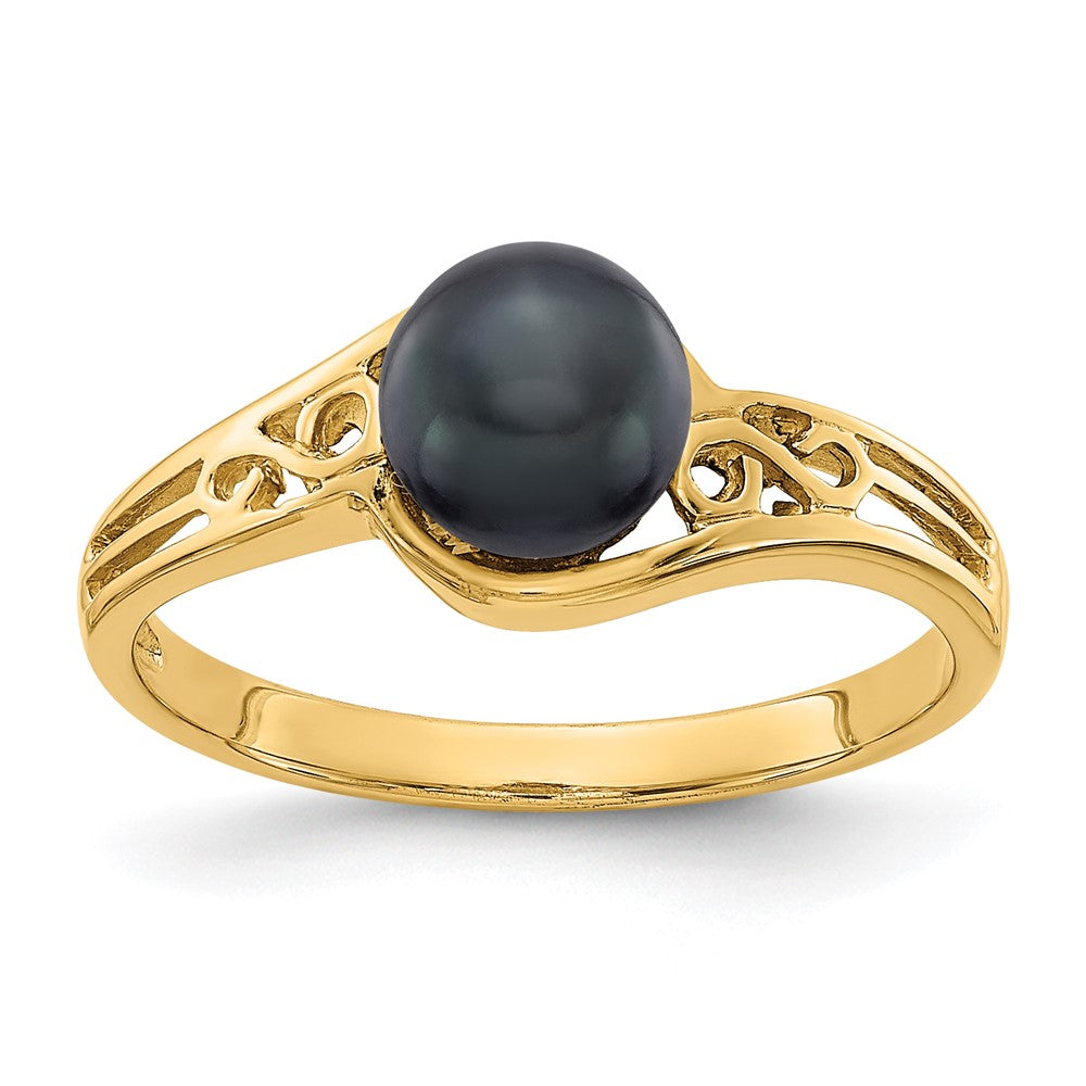 14k 6mm Black Freshwater Cultured Pearl Filigree Ring