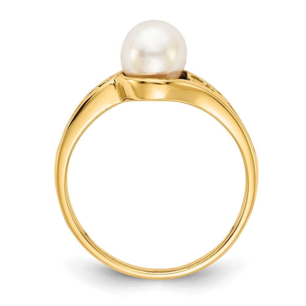 14k 6mm White Freshwater Cultured Pearl Filigree Ring