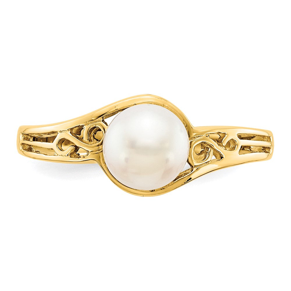 14k 6mm White Freshwater Cultured Pearl Filigree Ring