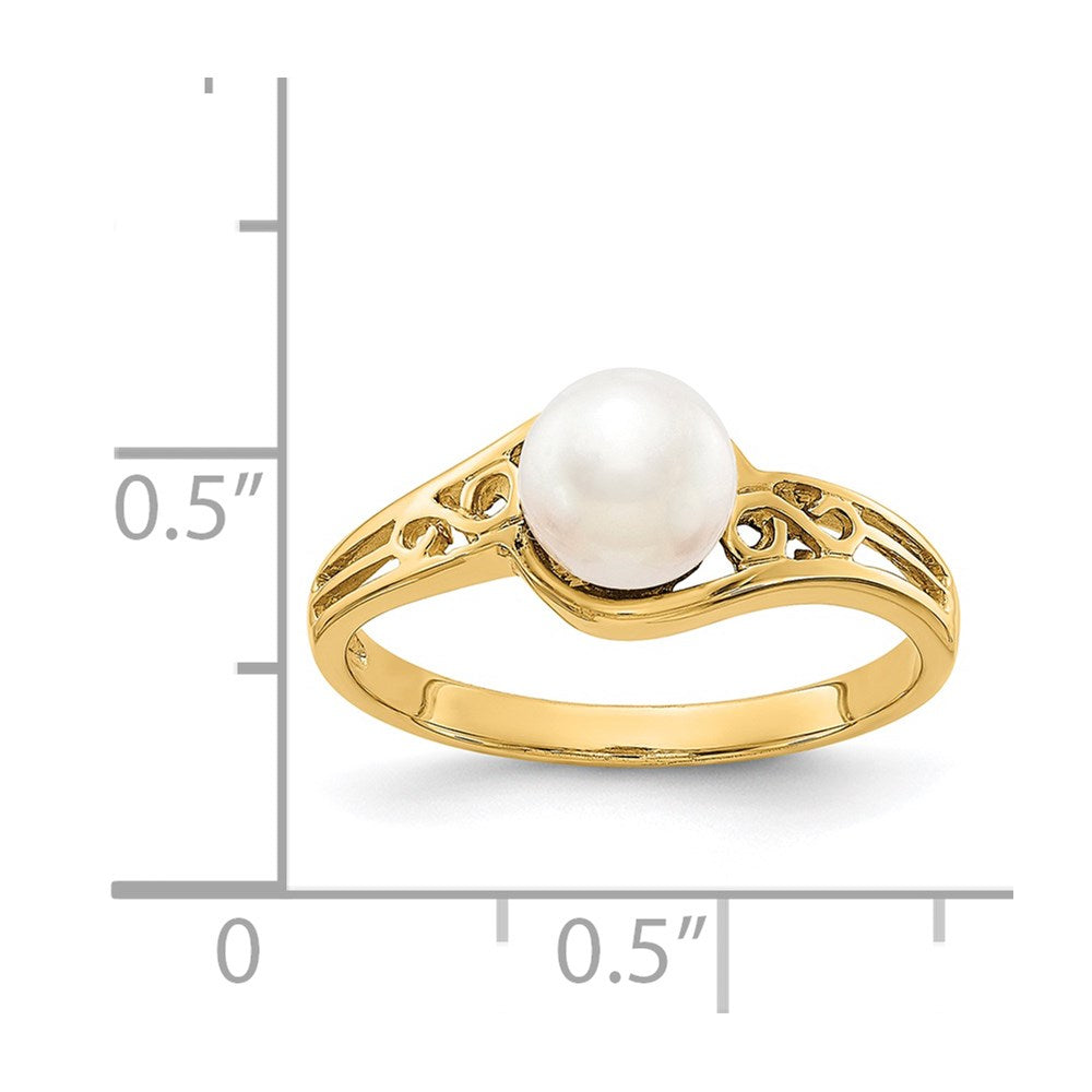 14k 6mm White Freshwater Cultured Pearl Filigree Ring