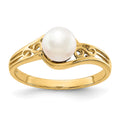 14k 6mm White Freshwater Cultured Pearl Filigree Ring