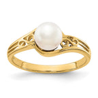 14k 6mm White Freshwater Cultured Pearl Filigree Ring