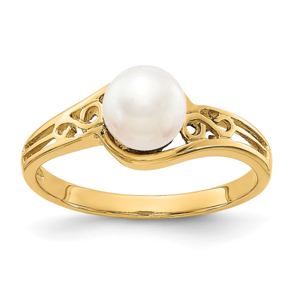 14k 6mm White Freshwater Cultured Pearl Filigree Ring