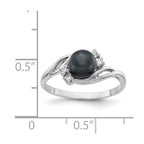 14k White Gold 6mm Black Freshwater Cultured Pearl and 1/20 carat A Diamond Ring