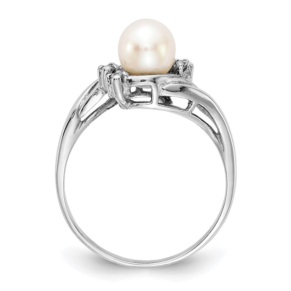 14k White Gold 6mm White Freshwater Cultured Pearl and 1/20 carat AA Diamond Ring