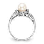 14k White Gold 6mm White Freshwater Cultured Pearl and 1/20 carat AAA Diamond Ring