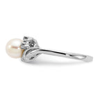 14k White Gold 6mm White Freshwater Cultured Pearl and 1/20 carat AA Diamond Ring