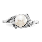 14k White Gold 6mm White Freshwater Cultured Pearl and 1/20 carat AAA Diamond Ring